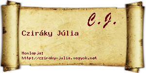 Cziráky Júlia névjegykártya